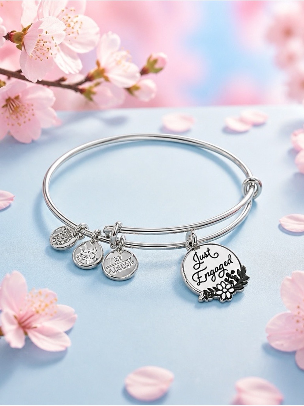 Alex & Ani Just Engaged Silver Charm Bangle Bracelet